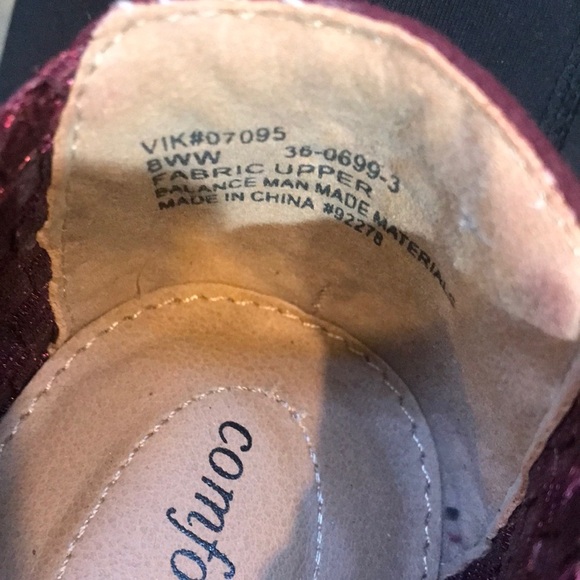 NWOT Comfortview Burgundy Stretch Woven Fabric Crisscross Design Flat Shoe-8WW - Picture 10 of 10
